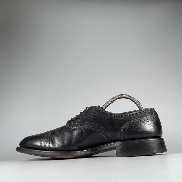 Allen Edmonds Sanford Mens 7.5 D Black Leather Wingtip Cap Toe Oxford Dress Shoe